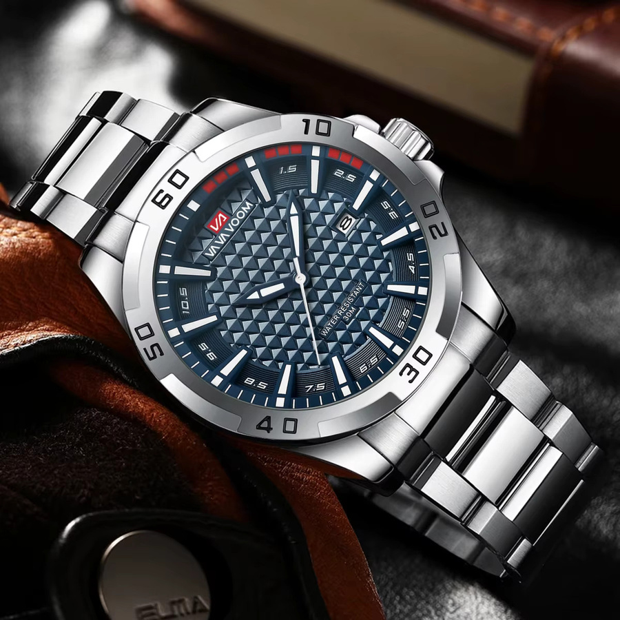 VA VA VOOM Armbanduhr Edelstahl, Quarz, 45 mm, Silber, Blau, Herren - Bild 2