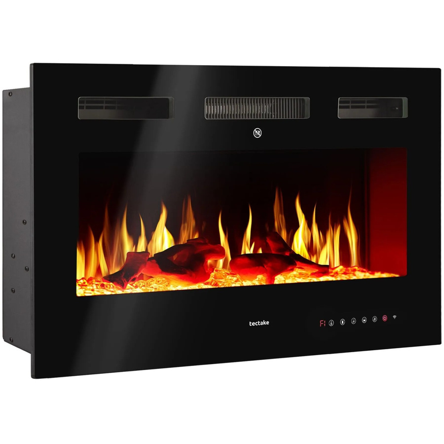 tectake Elektro-Wandkamin Luci in Schwarz mit 3D-Flammeneffekt, 2 Leistungsstufen (900 W und 1800 W), App-Steuerung und Fernbedienung, B/H/T: 91,5 x 12 x 43 cm - Bild 3