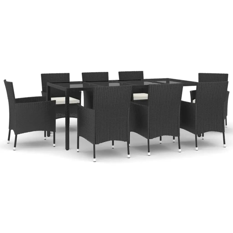 vidaXL 9-teilige Garten-Essgruppe aus Poly Rattan mit Kissen in Schwarz und Cremeweiß - Bild 2