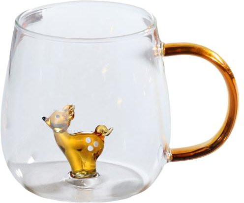 Handgefertigtes Trinkglas mit Tierform Elk und buntem Henkel, transparentes Glas für Kaffee oder Milch, ModeMix in Blau, Grün, Pink oder Orange - Bild 1