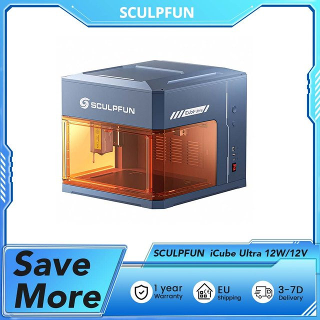 SCULPFUN iCube Ultra Lasergravur mit 12 W/12 V blauem Licht, 0,06 mm Laserspot, 455 nm und 10000 mm/min, Gravurbereich: 150 x 150 mm - Bild 1
