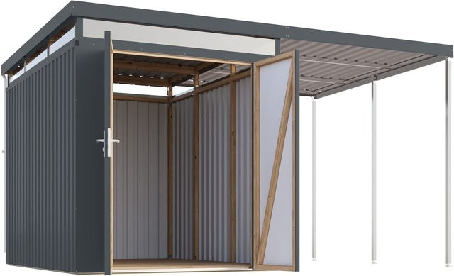 Karibu Holztechnik Metallgerätehaus Boldmere XXL im Set mit Anbaudach 2 m - Bild 1