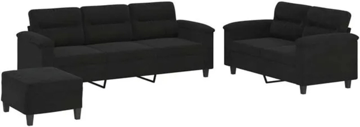 3-tlg. Sofagarnitur aus Mikrofasergewebe mit Metallgestell in Schwarz von vidaxl - Bild 1