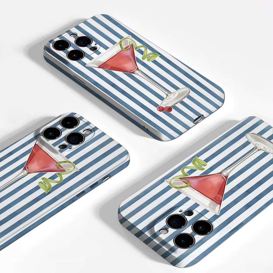 Handyhülle Cranberry Cocktail mit blauen Streifen für Apple iPhone 17 16 15 14 13 12 Pro Max Plus mit doppelschichtiger Rückseite - Bild 2