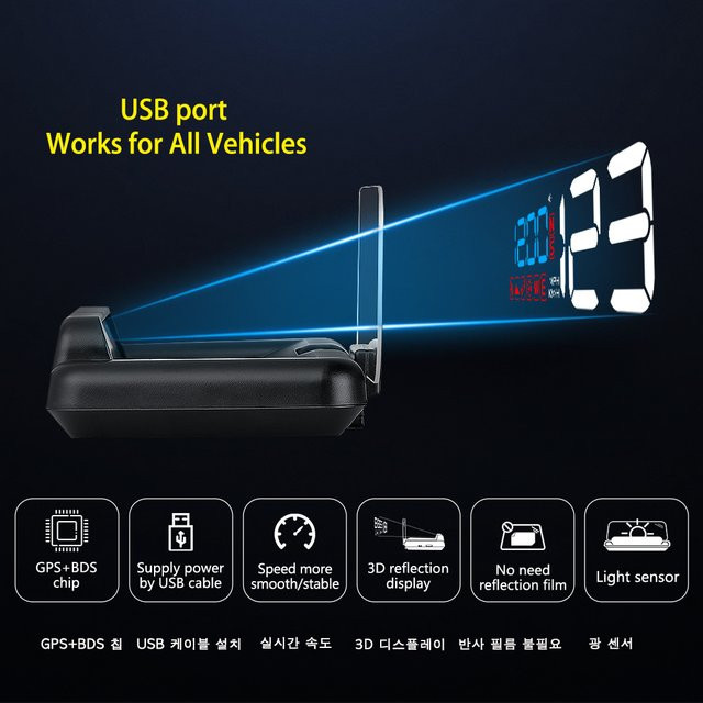 MAIMEIMI Auto HUD T900 GPS Head-up-Display Digitaler Tacho Projektor mit Übergeschwindigkeit-Alarm und Kompass in Schwarz - Bild 1