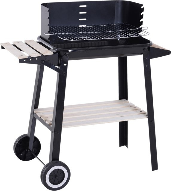 Outsunny Holzkohlegrill mit verstellbarer Grillhöhe und Rollen, Schwarz, B/T/H: 83 x 37 x 87 cm - Bild 1