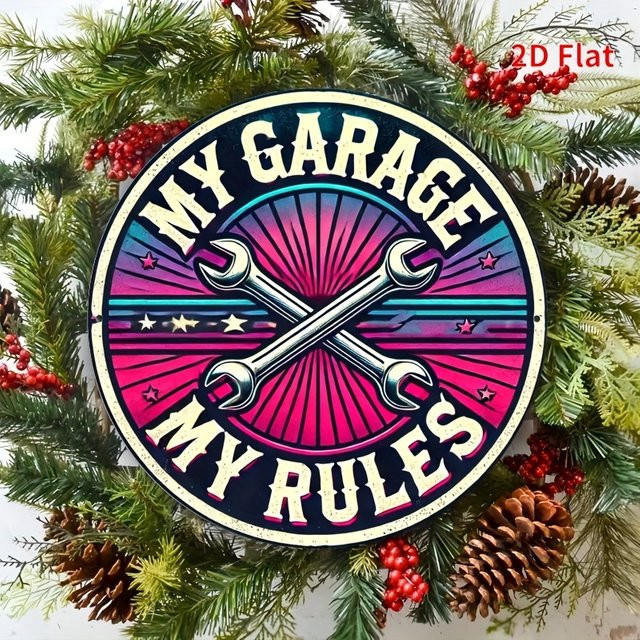 Potdemiel Retro-Garagen-Wandkunst Aluminiumschild My Garage My Rules, B/H: 20,3 x 20,3 cm, Mehrfarbig - Bild 1