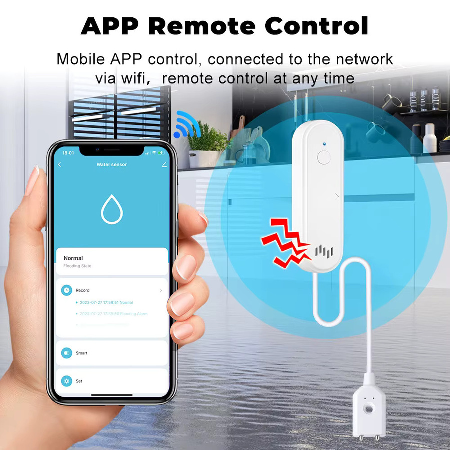 ONENUO WiFi Wasser Sensor mit Tuya App-Anbindung, Leckage Detektor und 80dB Alarm System in Weiß - Bild 2