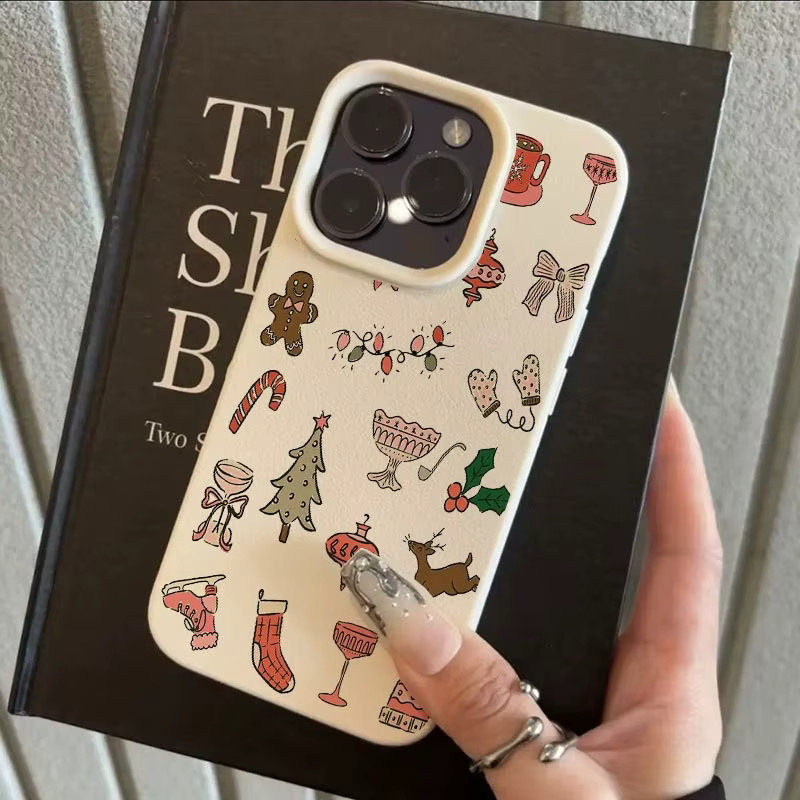 Anti-Drop Schutzhülle aus TPU mit Cartoon-Weihnachtsmuster für Apple iPhone 17, 16, 15, 14, 13, 12, 11 und Air Pro Max Serie in Beige und Multicolour - Bild 2