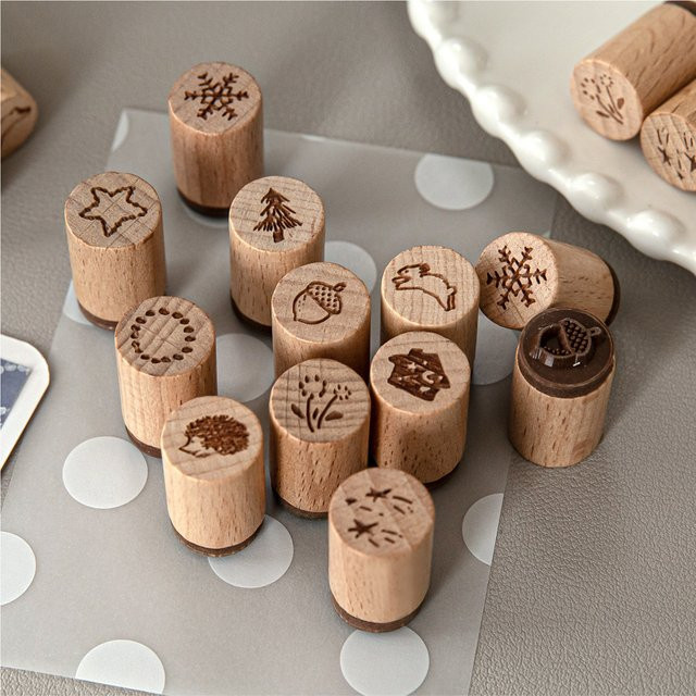 JIAMEI Holzstempel Wald-Serie im Retro-Stil für DIY Scrapbooking und Journaling in Braun - Bild 1