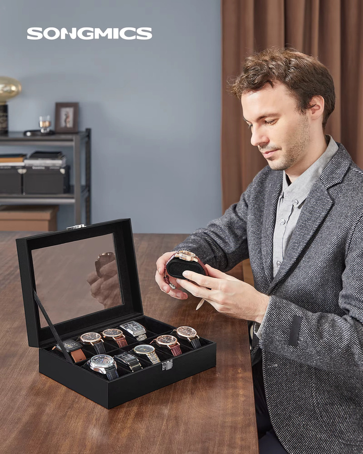 SONGMICS Uhrenbox, 10 Fächer, Schwarz, Unisex - Bild 3