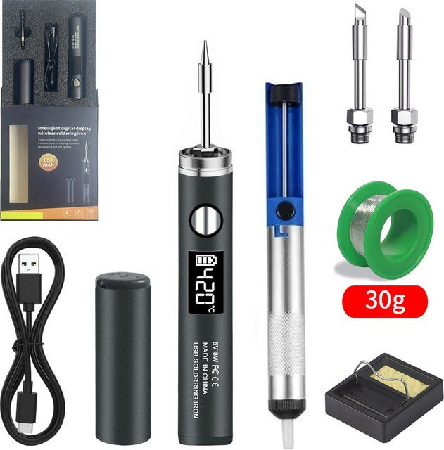 Tragbarer USB-Lötkolben von Lefavor mit wiederaufladbarer Lithium-Batterie, 5 V 8 W, Schwarz - Bild 1