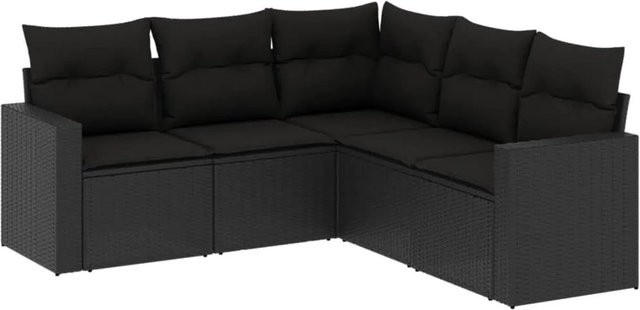 vidaXL 5-tlg. Garten-Sofagarnitur in L-Form aus Poly-Rattan und Metall in Schwarz mit Kissen - Bild 1