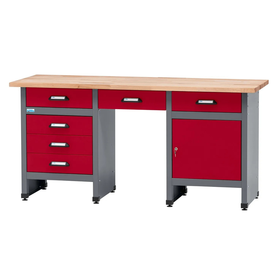 Küpper Werkbank Eintürig mit 6 Schubladen und Sitzraum, Dunkelrot, B/T/H: 170 x 60 x 84 cm - Bild 2