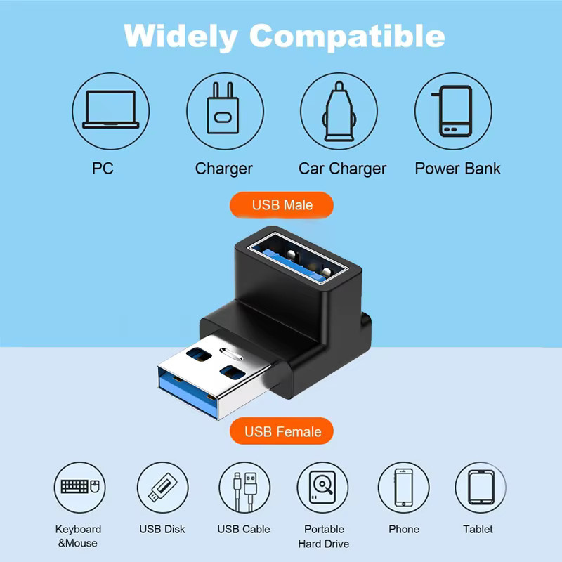 Geris Power USB-C auf USB-A 90-Grad-Adapter in Schwarz für 10-Gbit/s-Datenübertragung als rechtwinklige Verlängerung von Stecker zu Buchse - Bild 5