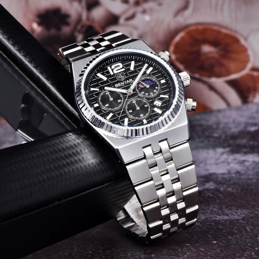 BENYAR Chronograph, Quarz, Edelstahl, Mondphase, Herren - Bild 3