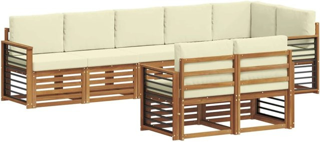 vidaXL Sofagarnitur 8-teilig aus Massivholz Akazie in Natur und Beige mit L-Form und Polsterkissen - Bild 1