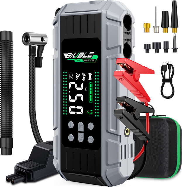 BIUBLE 3-in-1 Auto-Starthilfe mit Luftkompressor und Powerbank, 24800mAh, 65W, Schwarz - Bild 1