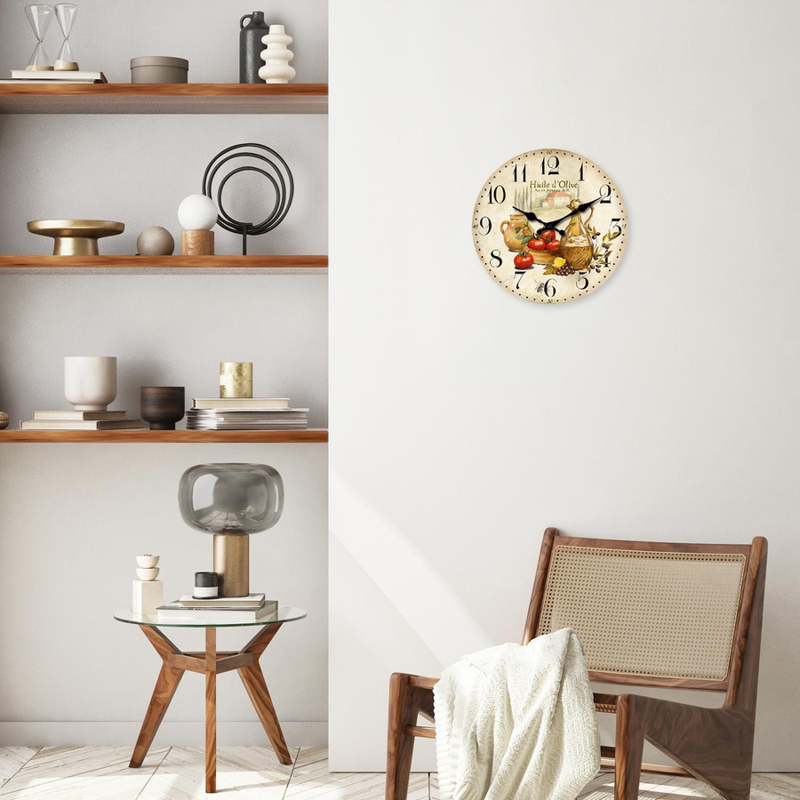 Linyi Toy Wanduhr im amerikanischen Stil mit Provence Olivenöl und Tomaten Stillleben Muster, Durchmesser: 30 cm, Mehrfarbig - Bild 3