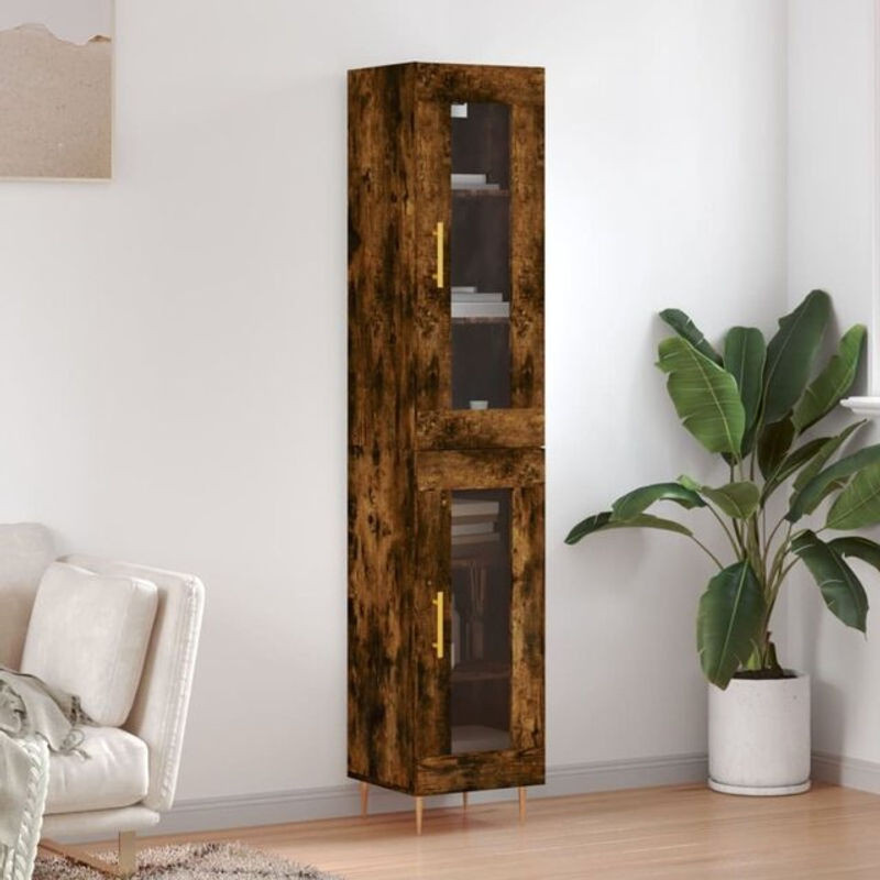 Vidaxl Highboard in Räuchereiche, Modern Industrial Design aus Holzwerkstoff und Metall, B/T/H: 34,5 x 34 x 180 cm - Bild 1