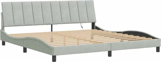 vidaXL Bettgestell Hanko mit LED-Beleuchtung und USB-Anschluss aus Samt in Hellgrau B/T/H: 200 x 205 x 218 cm - Bild 1