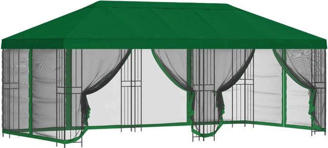 vidaXL Pavillon mit Seitenwänden und Netz-Seitenwänden aus Polyester und Stahl in Grün, B: 6 m, T: 3 m, H: 2,765 m - Bild 1