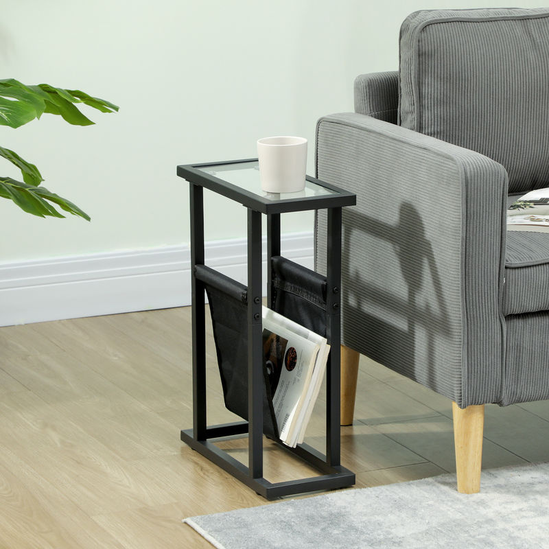 HOMCOM Beistelltisch mit Glasplatte und Stofftasche in Schwarz, moderner Couchtisch mit Metallrahmen für Wohnzimmer und Schlafzimmer, B/T/H: 40 x 18 x 55,5 cm - Bild 2