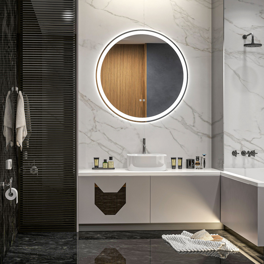 HOMCOM LED Badezimmerspiegel rund in Silber mit Touch-Schalter und Memory-Funktion, Durchmesser: 80 cm - Bild 2