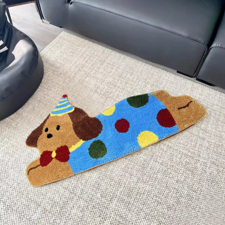 VIKAMA Cartoon Hund Teppich aus Imitation Kaschmir mit Streifenmuster, weiche Bodenmatte für Wohnzimmer und Kinderzimmer, rutschfest - Bild 2