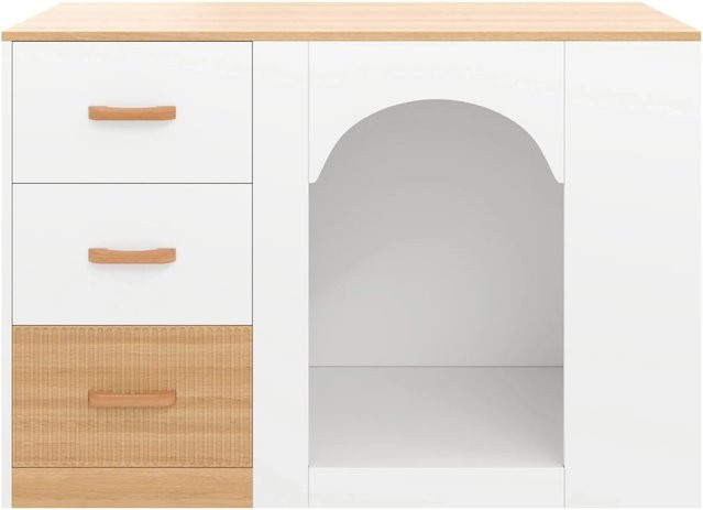 Merax Kücheninsel mit 3 Schubladen und Seitenschrank in Holzoptik, B/T/H: 120 x 60 x 90 cm - Bild 1