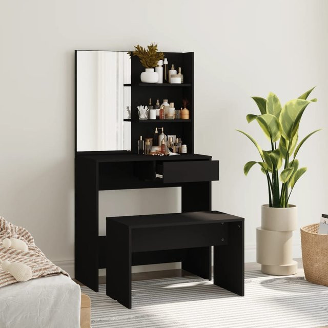 vidaXL Schminktisch-Set in Schwarz mit modernem Design, B/T/H: 74,5 x 40 x 141 cm - Bild 3