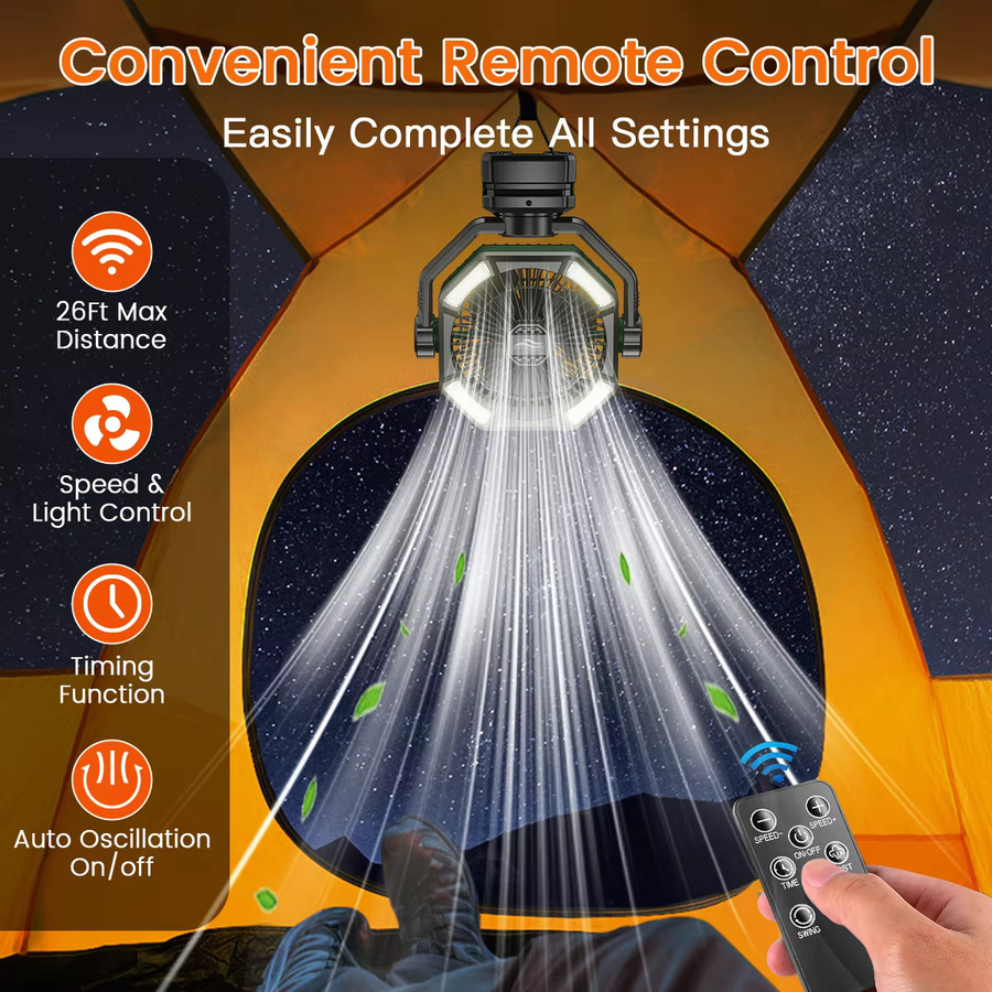SKYTOO Camping-Ventilator mit Doppelmotor, 20000mAh Akku, Clip-Ventilator mit Digitalanzeige und LED-Laterne, Farbe: Orange - Bild 3