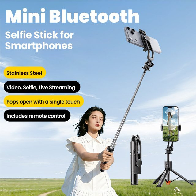 Elough Mini-Handy-Selfie-Stick mit Bluetooth-Fernbedienung und Gimbal in Schwarz und Blau für Fotografie und Live-Streaming - Bild 1