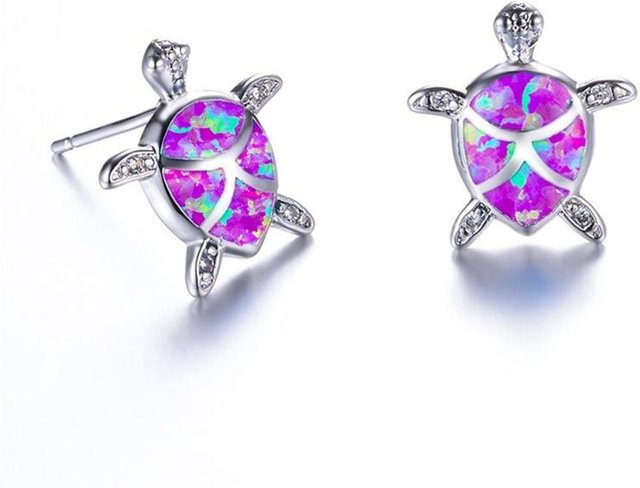 Ohrstecker Meeresschildkröte, Kupfer, Blaues Feueropal, Zirkonia, Damen - Bild 1
