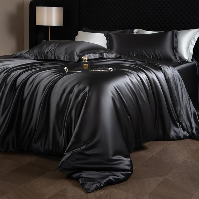 HomeHarmony Bettwäsche-Set aus 30 Momme Maulbeerseide und Tencel, Bettbezug und Kissenbezug, Schwarz, B/H: 150 x 200 cm - Bild 1