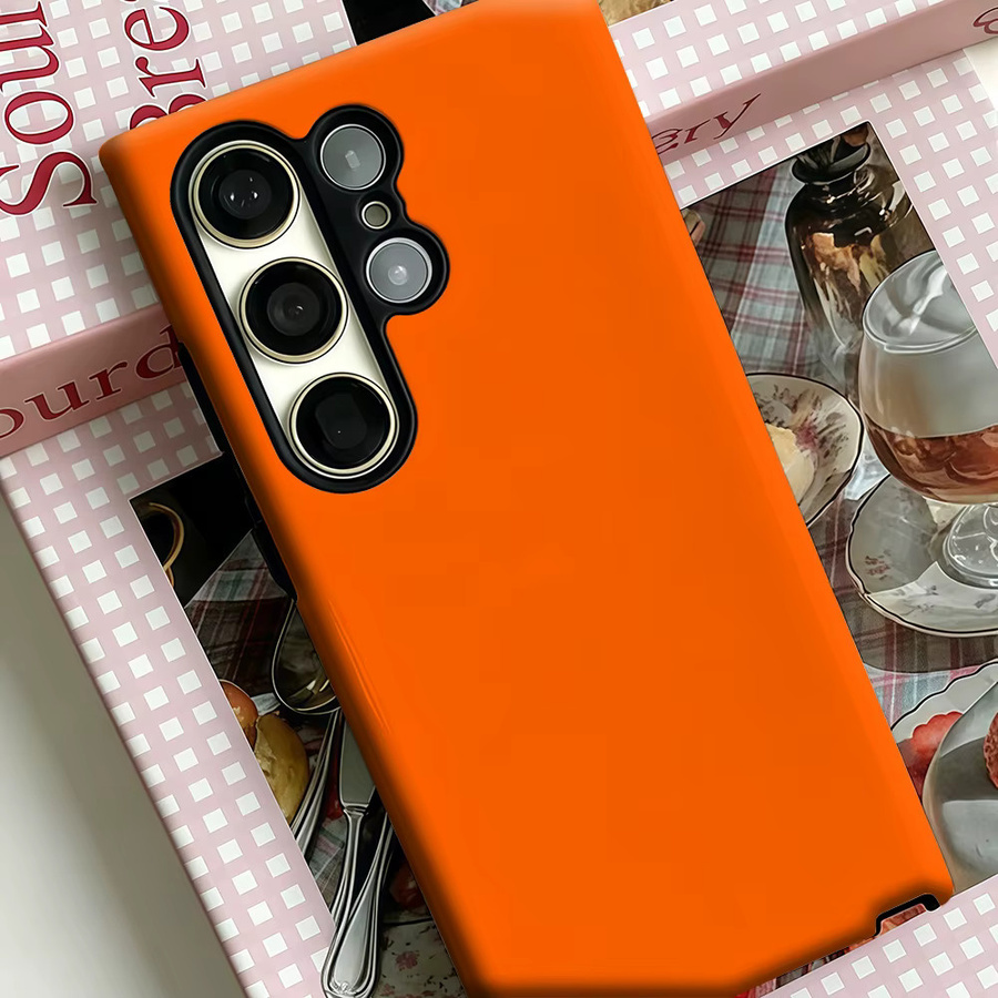 Stoßfeste Doppelschicht Handyhülle für Samsung Galaxy S25 Ultra, S24 und S23 Ultra Plus in Orange-Rot - Bild 3