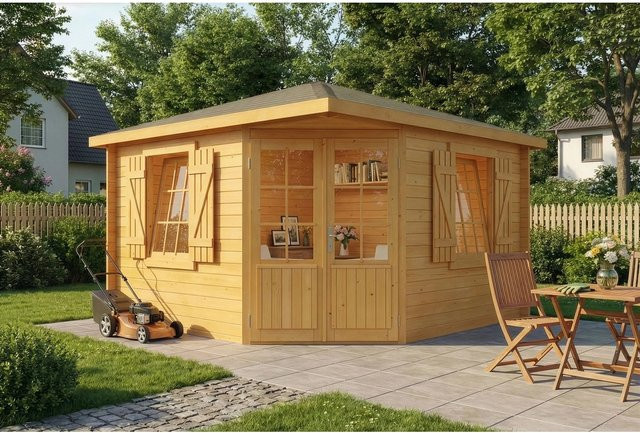Alpholz Gartenhaus Monica Royal Spitzdach aus Pinie in Braun, B/T: 375 x 375 cm - Bild 1