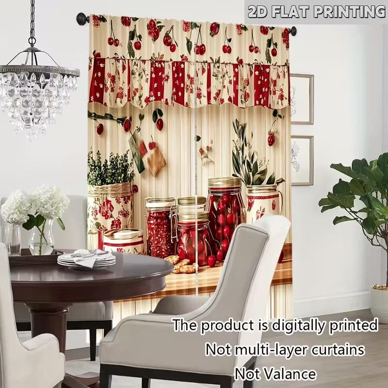 Set aus 2 Vorhängen mit Kirschenmuster aus Polyester für Schlafzimmer, Wohnzimmer oder Küche, Breite: 100 cm, Höhe: 70 cm - Bild 2