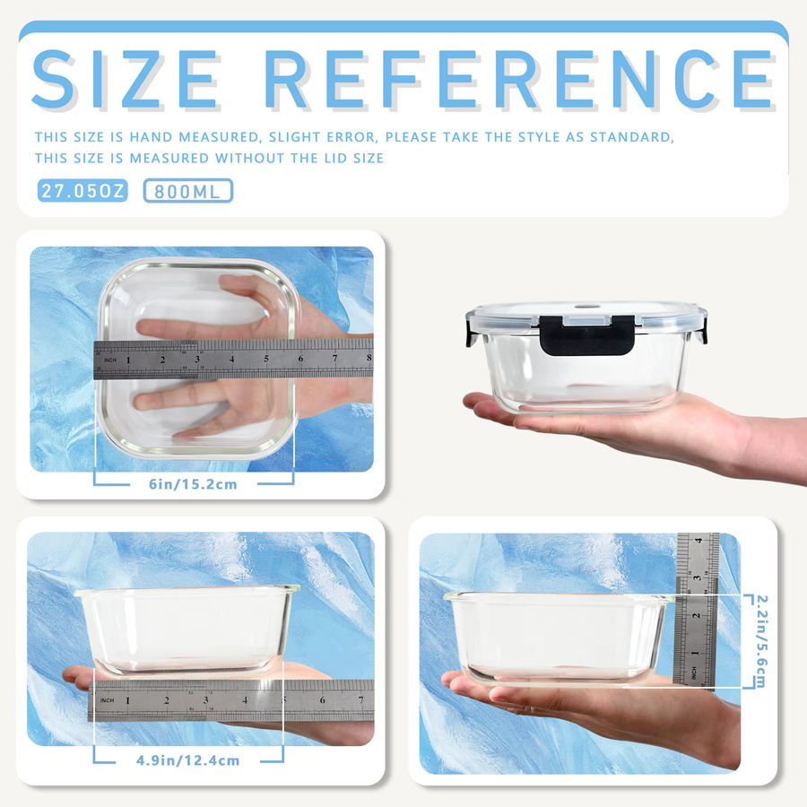 SAEIV Quadratische Glas-Lunchbox, 800ml, Transparent, Mikrowellen- & Ofenfest, Auslaufsichere & Luftdichte Bento-Box - Bild 2