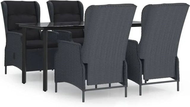 vidaXL 5-teilige Garten-Essgruppe aus Poly-Rattan in Dunkelgrau und Schwarz - Bild 1