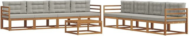 vidaXL Outdoor-Sofagarnitur aus Akazienholz in L-Form mit Kissen, 9-teiliges Set, Farbe: Natur und Grau - Bild 1