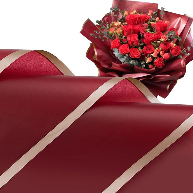 20 Blatt wasserfeste Blumenstraußverpackung in Burgund mit Goldbesatz für Floristen und DIY-Projekte - Bild 1
