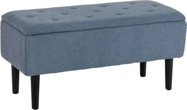 HOMCOM Sitzbank mit Stauraum und Klappdeckel in Samtoptik, Blau, B/T/H: 95 x 38 x 45 cm - Bild 1