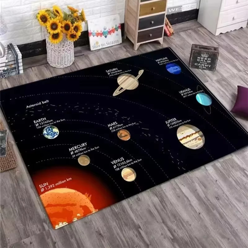 VIKAMA Teppich mit Sonnensystem-Planeten-Aufdruck, rutschfeste Bodenmatte für Kinderzimmer und Wohnzimmer, Mehrfarbig - Bild 1
