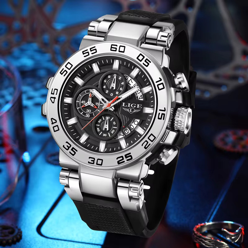 LIGE Armbanduhr Quarz, Silikon, Schwarz, Herren - Bild 2