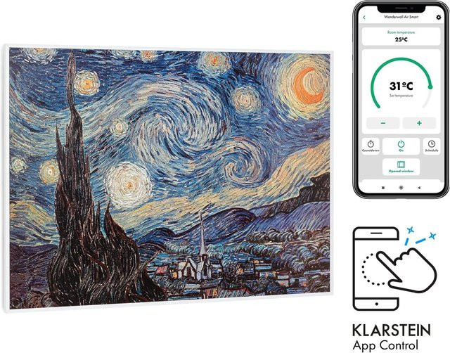 Klarstein Wonderwall Air Art Smart Infrarotheizung mit App-Steuerung und Motiv Sternennacht, Weiß, B/H: 80 x 60 cm, 500 W - Bild 1