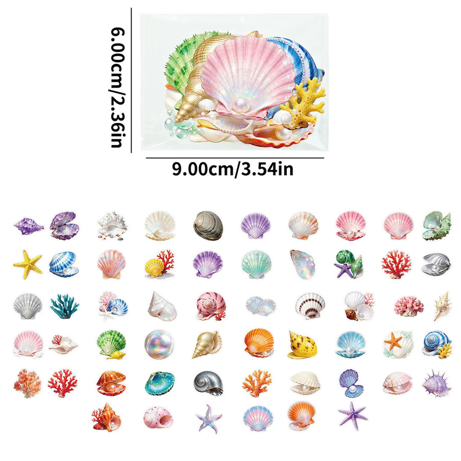 56 Stück transparente PET-Muschel-Aufkleber von RecordingYourLife Store, wasserfeste Aufkleber in Multicolour für Tagebücher und Wasserflaschen - Bild 2