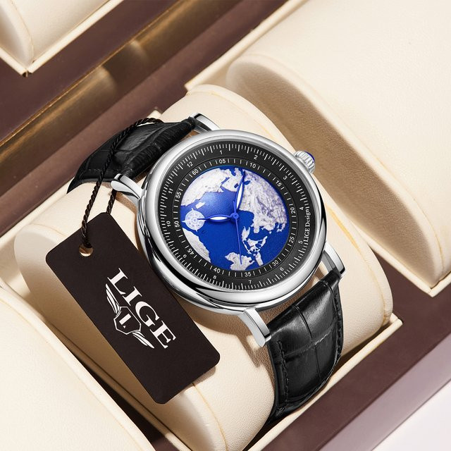 LIGE Armbanduhr Quarz, Leder, Blau, Herren - Bild 1