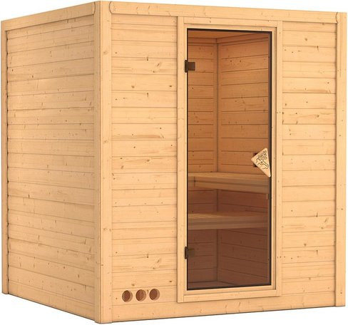 Karibu Sauna Sindi für 4 Personen aus Fichtenholz in Beige, ohne Ofen, B/T/H: 209 x 193 x 184 cm - Bild 1