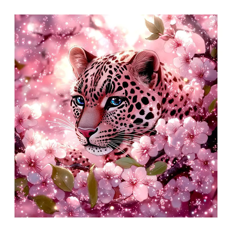 Huacan Diamantmalerei Leopard und Pflaumenblüte in Pink als moderne Wanddekoration - Bild 4